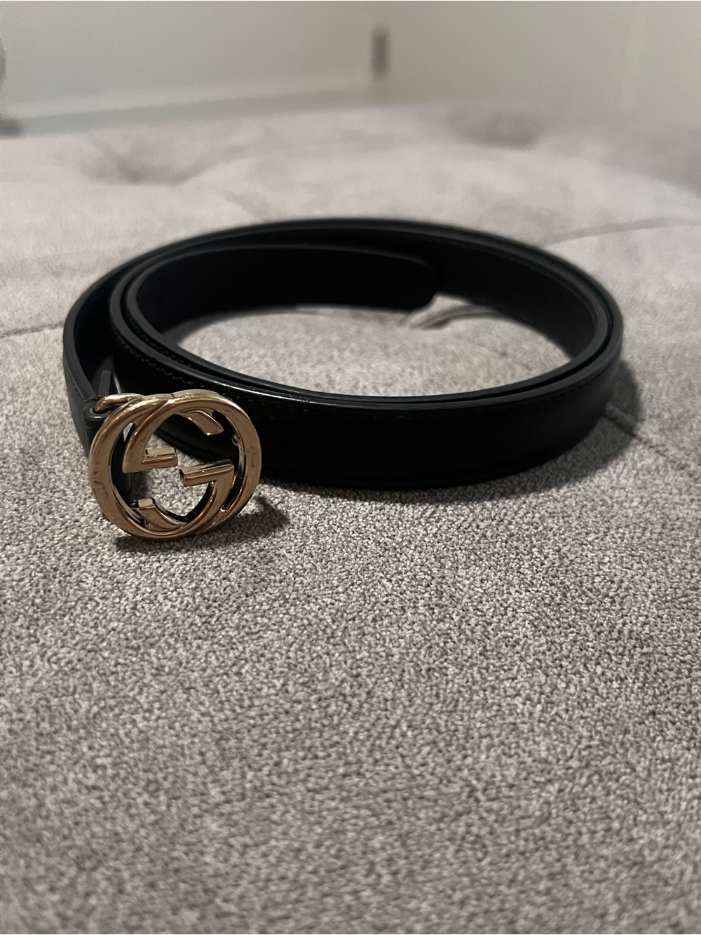 Gucci Black Leather Belt with Gold Double-G Buckle